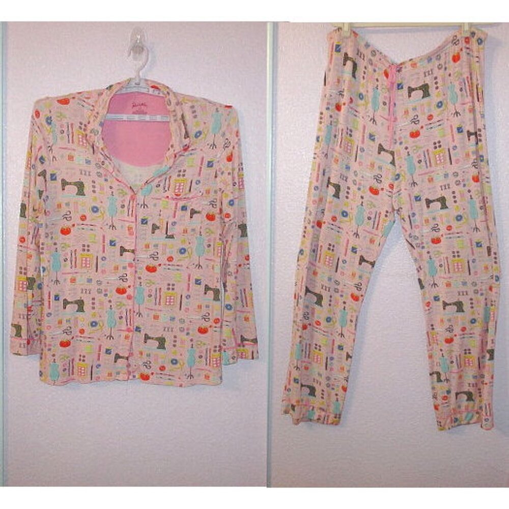 Nick & Nora Seamstress Pajamas Size XL Top & Pants 2 Piece Sewing Tailor Crafts